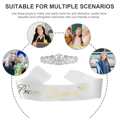 Graduation Party Decorations Prom Queen Shoulder Strap Headband Set (White)
