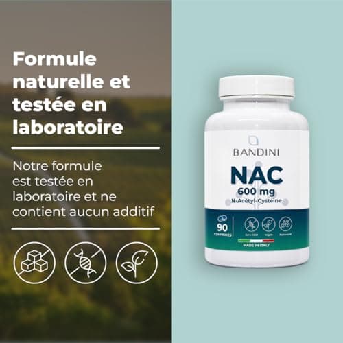 Bandini® NAC N-Acétyl-Cystéine 600 mg - Haute Biodisponibilité - Antioxydant, Synthèse du Glutathion - Soutient le système immunitaire - Sans Additifs - 100% Vegan - 90 Comprimés avec Acetyl Cysteine