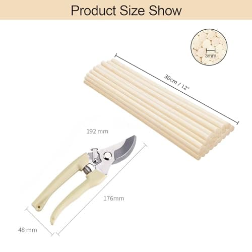 Tiges Bâtonnets en Bois Ronde, Ronde en Hêtre Lisse, Bois Massif Ronde, Bois de Hêtre pour le Bricolage, Bâtonnets Bambou Naturels, Avec Ciseaux D'élagage, 50 Pièces