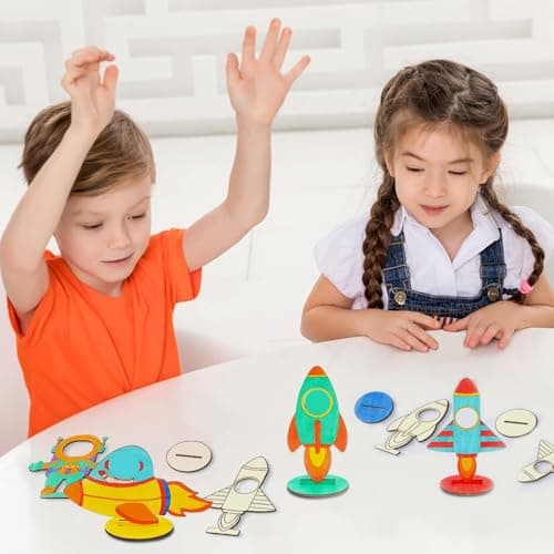 KUWUNG 12pcs Fusée Enfant Carillon a Vent Exterieur,Kits Bricolage Fusée en Bois Enfant Anniversaire, Bbricolage Enfant Artisanat Décoratifs, Manuelle Kit Creatif pour Filles Garçon Halloween
