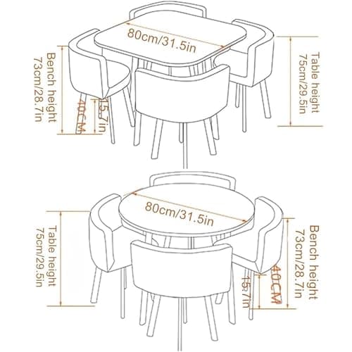 Générique Ensemble de Table à Manger avec Chaises Ensemble de Table à Manger Ronde Carrée avec Chaises Table de Conférence Moderne et 4 Chaises Combinaison Table de Réception,R,80cm/31.5in