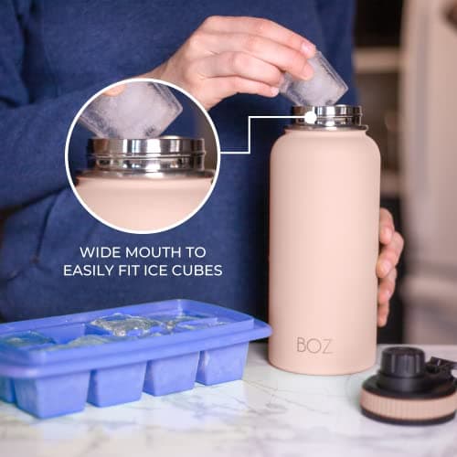 BOZ Gourde Isotherme En Acier Inoxydable 1L, Sans BPA, Isolation Sous Vide | Gourde Inox Avec Couvercle Anti Germe, Bouteille d'Eau 1 Litre pour Bureau, Sport, Voiture, Randonnée, Gym (Rose poudré)