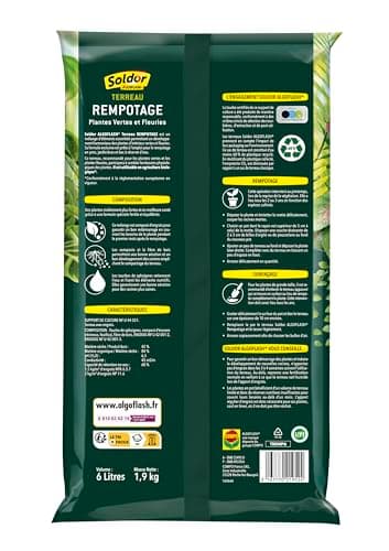 ALGOFLASH Terreau Rempotage Plantes Vertes et Plantes Fleuries, UAB, Prêt à l'Emploi, Fabriqué en France, 6 L,TREMP6
