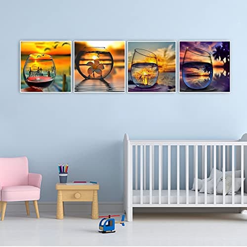 DCIDBEI Lot de 4 Diamond Painting Paysage Mer 30x30cm Tableau Diamant a Coller Paysage Mer Puzzle Perle Diamant Adulte Paysage Broderie Diamant Mer Plage Diamond Painting Sous Verre Coucher de Soleil