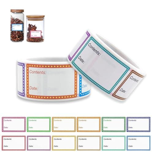 AZWOOD Etiquettes Autocollantes Bocaux, 2 Rouleaux 1000 Étiquettes Confitures - 25 x 40mm Étiquettes Multifonctionnel Universelles pour Boîtes de Congélation, Bocaux (Multicolore)