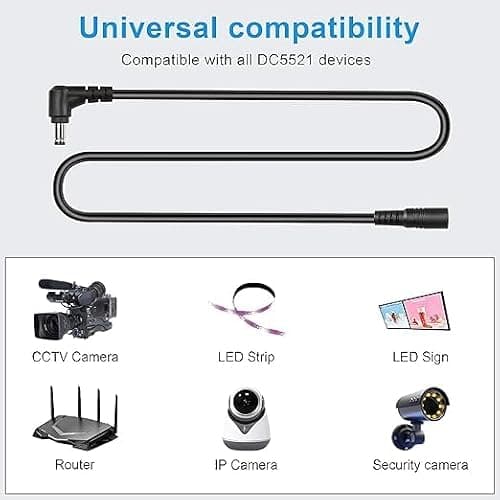 GINTOOYUN 9.8ft DC rallonge 5.5mm X 2.1mm 90degree Angle Droit mâle Femelle câble d'alimentation 18awg pour CCTV sécurité Surveillance intérieure Caméra IP Bande LED, Voiture, etc (Noir)