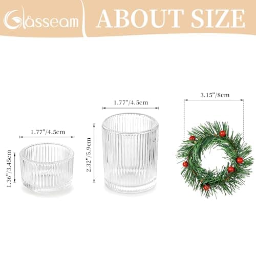 Glasseam Porte-Bougies à RéChaud avec Anneaux De Bougie Couronnes : Supports De Bougie Votive NervuréS, Lot De 8, Mini Support De Bougie en Verre avec Couronne d'halloween, Support De Bougie De NoëL