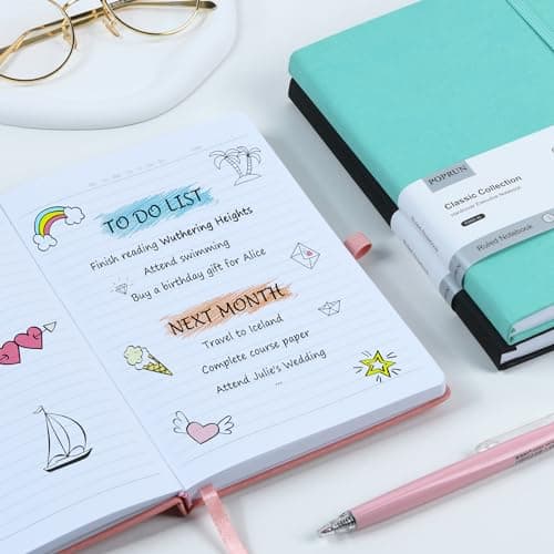POPRUN Lot de 8 Carnet de notes classiques lignés A5, Cuir végétalien rigide Cahier, Carnet de Voyage Journal Couverture Imperméable avec Porte-stylo,Fermeture Élastique,Pochette Extensible, 14 x 21cm