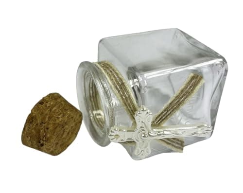 15 Bonbonnières en Verre 50ml avec Bouchon en Liège et Croix Blanche - Boîtes à Dragées Idéales pour Communion, Baptême, Mariage, Fête, Baby Shower - Cadeaux Invités et Décoration de Table