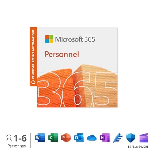 Microsoft 365 Personnel - Office 365 apps - 1 personne – 1 an avec renouvellement automatique ​- PC/MAC, tablette et smartphone - Téléchargement