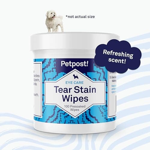 Petpost | Lingettes Anti-Taches de Larmes - 100 lingettes en Coton - Meilleur Traitement Naturel Anti-croûtes pour Yeux pour Fourrure Blanche-sans Produits Chimiques et sans Javel - 100 CT.