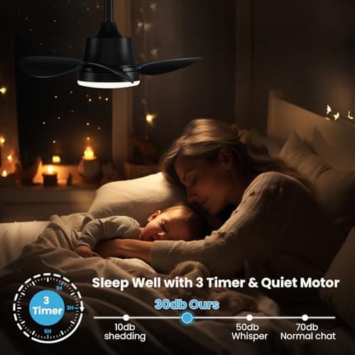 Newday Ventilateur de Plafond avec Lumiere Noir, 61cm Ventilateurs de Plafond avec Telecommande Petit, Plafonnier Ventilateur de Plafond Réversible mit 6 Vitesse Pour Chambre Salon,DC Moteur