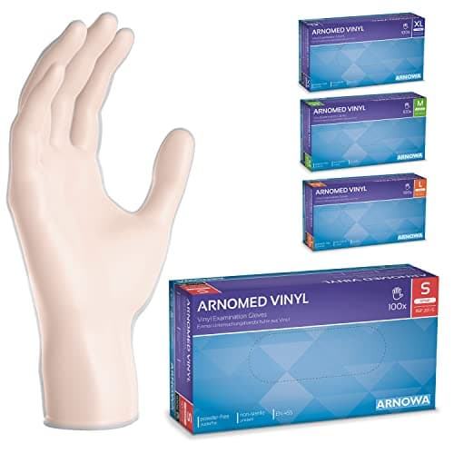 Gants jetables ARNOMED en vinyle S, 100 pièces/boîte, gant non poudre, gants jetable, gants vinyle, boite de gants jetables, gants en vinyle disponibles en tailles S, M, L & XL, gant hygiene