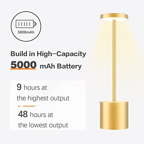 Hapfish Lampe de table sans fil rechargeable, 5000mAh lampe de bureau LED en métal design charge usb, 3 modes de couleur, pour chevet, exterieur, terrasse, restaurant