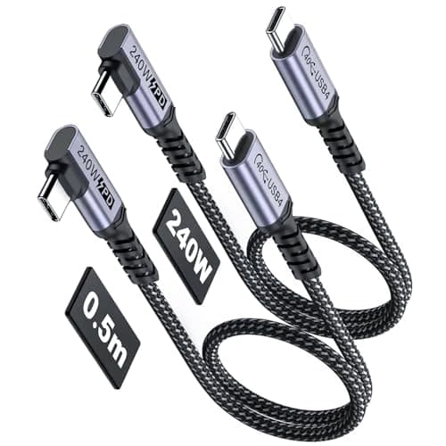 SUMPK Short USB 4 fils à angle droit [50cm 2 Pack], charge rapide 240w avec transfert de données haute vitesse 40gbps et affichage vidéo 8K