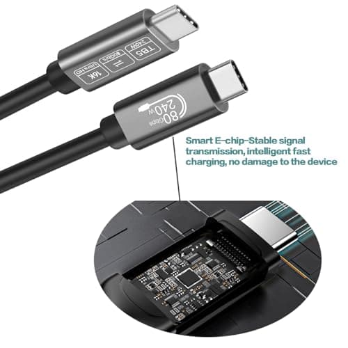 Angusplay Câble Thunderbolt 5 USB C 80Gbps, PD 240W de charge, 16K/ 8K Video Display, TB5 Cabel compatible avec Thunderbolt 4/3, USB4 / USB-C, pour Moniteur, 1M