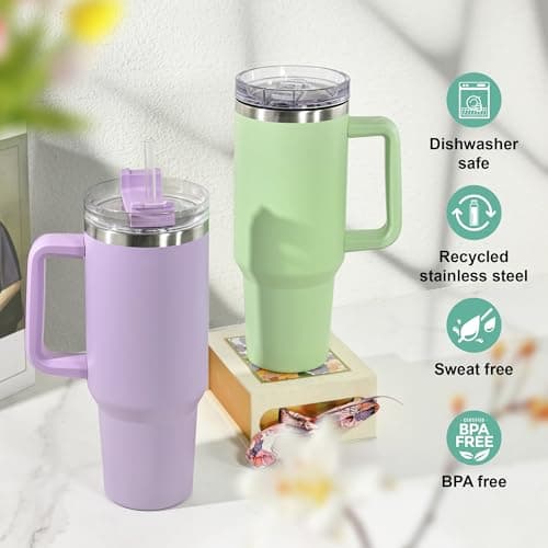 FECBK Mug Isotherme avec Paille et Poignée 1.2L, Tasse Isotherme 100% Anti-fuite, 34 Heures Froid, 12 Heures Chaud, Gobelet en Acier Inoxydable, Lavable au Lave-Vaisselle, Teal