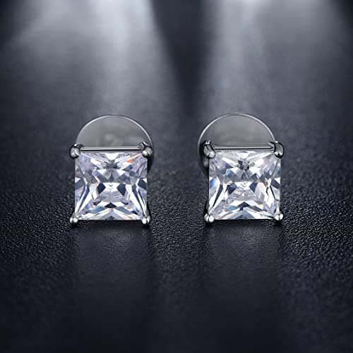 Boucle d'oreille homme carre Boucle d'oreille homme diamant carre Boucle oreille homme brillante en or blanc a vis Clous d'oreilles homme en zircone Boucles d'oreilles a vis 4mm