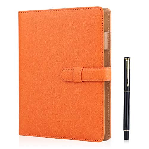 Minlna Carnet en cuir format A5 Rechargeable avec des feuilles volantes 200 pages épaisses Doublure classique avec poche et porte-stylos (Orange)
