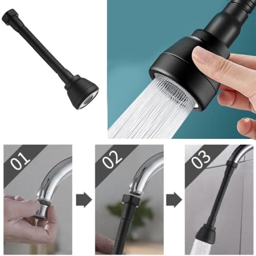 Alrens Rallonge pour Robinet de Cuisine, 3 Modes Extension Robinet Cuisine, 360° Douchette evier Cuisine noir Rallonge Robinet evier FM22/M20/M22/M24 Economiseur d'eau pour Robinet