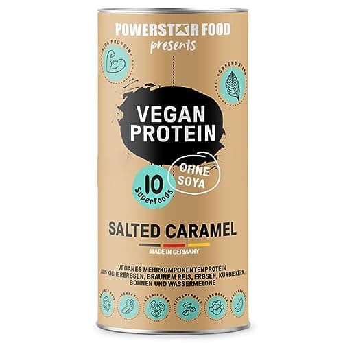 Powerstar PROTEINE VÉGÉTALE 500 g | Vegan protein powder sans soja | Poudre de protéines multicomposants enrichie de 10 superaliments | Fabrication en Allemagne | Musculaire | Caramel salé