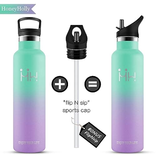 HoneyHolly Bouteille Isotherme 1000ml, Gourde INOX avec Paille, Bouteille d'eau sans BPA, Réutilisable, Anti-Fuite, Isolation sous Vide en Acier Inoxydable à Double Paroi, Gourde Isotherme