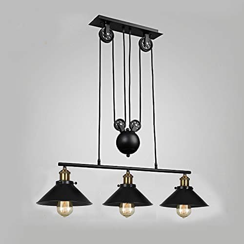 KUNGHEYFATCHOY Lampe à suspension à trois lumières, îlot de cuisine réglable industriel rustique lustre ferme ferme Vintage plafonniers luminaire pour cuisine île salle à manger foyer