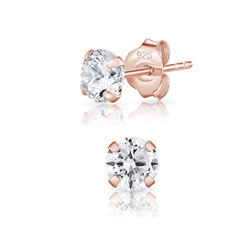 DTPsilver® boucles d'oreilles femme argent 925 - MINI/Petits/Moyens Clous Puces d'oreilles en Plaqué Or Rose et Oxyde de Zirconium Ronds - Diamètre: 5 mm - Blanc/Clair CZ