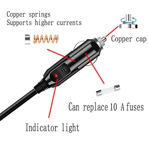 ZkeeShop Allume-cigare vers DC5521,Allume-cigare vers DC 5,5 x 2,1mm,Chargeur de voiture 12V 18AWG Câble d'extension Adaptateur chargeur solaire Compatible pour haut-parleur Powerstation 3m