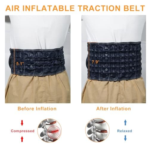 HONGJING Ceinture de décompression dorsale avec chauffage et massage pour un soulagement instantané des douleurs dorsales - Ceinture de soutien dorsal gonflable, taille unique pour les tailles 29-49
