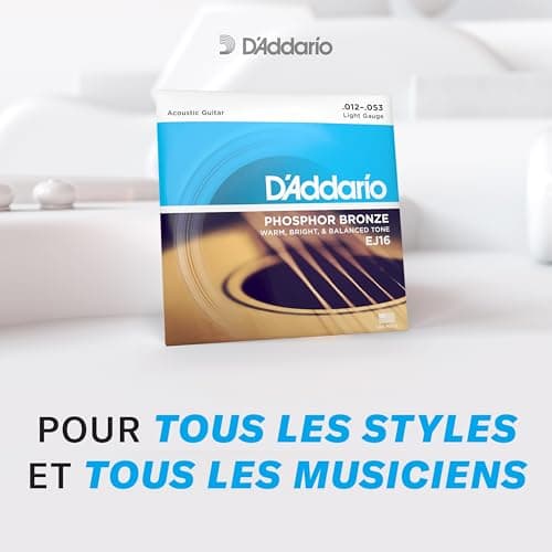 D'Addario Cordes Guitare Acoustique | Corde Guitare Folk | EJ15 | Cordes en bronze phosphoreux pour guitare acoustique avec revêtement | Très Léger 10-47
