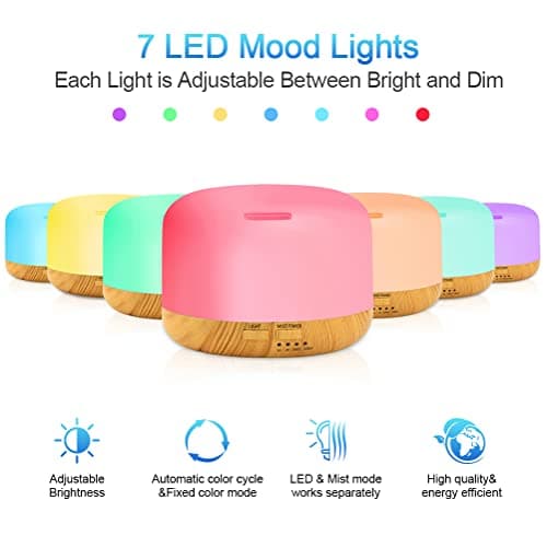 LOMUG Diffuseur d'Huiles Essentielles, 450ML Humidificateur d'aromathérapie à Ultrasons à Arôme, Fête des Mères Cadeau Maman Femme Diffuseur Aromathérapie électrique avec 7 LED, Timer et Contrôle