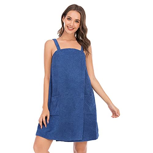 Jamron Femmes Robe Serviette de Bain Ajustable avec Bandeau pour Sauna Douche Spa & Plage Cover Ups Bleu Marine XXL