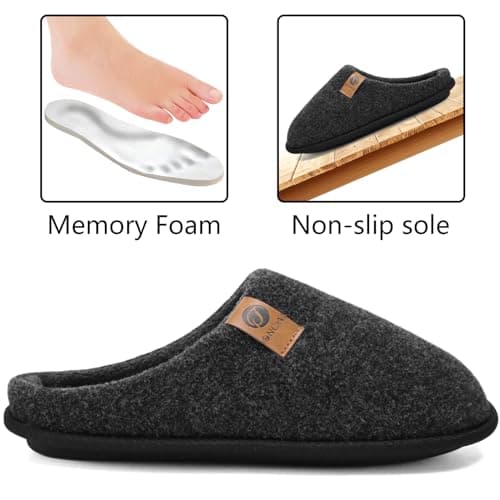 ONCAI Chaussons Homme Pantoufles à Hiver Chaussures Chaudes pour La Maison en Mousse à Mémoire de Forme, Laine en Peluche Doublée Avec Semelle en Caoutchouc Antidérapante Pur Noir Taille 43