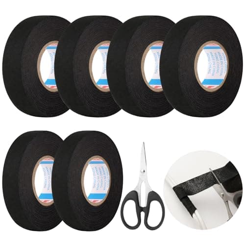Lot de 6 rubans adhésifs en tissu pour voiture, noir, 2 tailles, faisceau de câbles, ruban isolant pour voiture, faisceau de câbles, en feutre, 19 mm x 15 m, 15 mm x 15 m