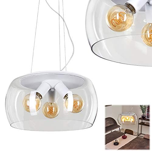 Suspension Ahanga en métal noir et verre fumé, lampe pendante rétro-design idéale dans un salon contemporain, Ø 25 cm, hauteur max. 250 cm, pour 1 ampoule E27, ampoule(s) non incluse(s)