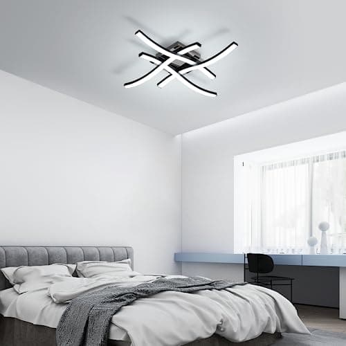 Goeco Plafonnier LED, 24W Lampe de Plafond LED Moderne, 6500K Lumière Blanche Froide Luminaire Plafonnier Design Ondulé avec 4 Tubes de Lumière pour Salon, Chambre, Cuisine, Noir