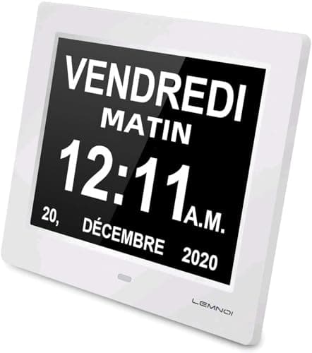 LEMNOI 8" Pouce LCD Horloge Numérique Calendrier N11 avec Date Jour Et Heure Horloge Non-Abrégée Auto Dimming 8 Langues HD Display Rappel pour Alzheimer Les Personnes âgées et Les Enfants