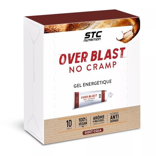 STC NUTRITION - Over Blast No Cramp - Gel énergétique pour le sport - Nutrition sportive - Limite les sensations de lourdeurs dans les jambes - Goût Cola - Texture gel - 10 dosettes de 25g