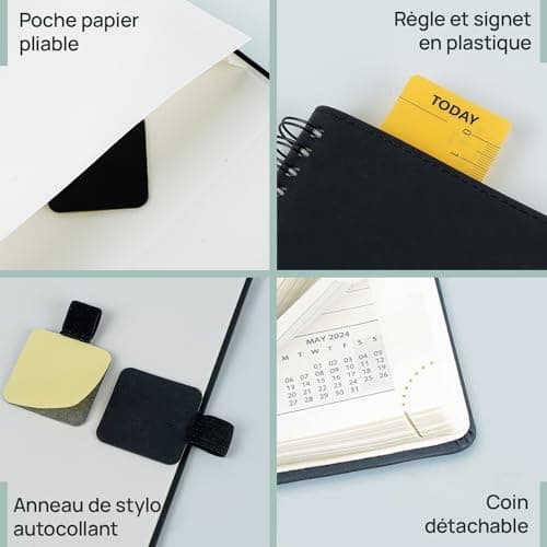 POPRUN Agenda 2025 Semainier 22 x 16,5 cm D'août 2024 à déc 2025, Planner Vertical Scolaire 17 Mois avec Couverture Souple Spirale, Règle et signet, Papier Certifié FSC®80 g/m2 - Bourgogne