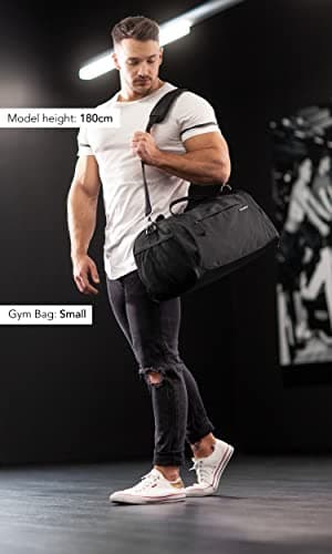 Fitgriff® Sac de Sport - Femmes et Hommes - avec Compartiment à Chaussures et Humide - Sac à Main pour Voyage, Sac de Gym, Fitness, Workout (Full Black, 58 x 31 x 31 cm (Medium))