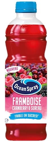 OCEAN SPRAY Bouteille de jus de Cranberry et Framboise Faible en sucres 1 Litre -Carton de 6 bouteilles