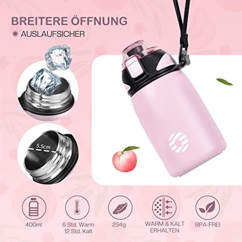 Fjbottle Gourde Isotherme - 400ml/600ml/800ml/1L - Bouteille Isotherme Gourde Inox Bouche Standard, Gourde Sport Étanche, Gourde Enfant sans BPA, pour Sport, Gym, Voyage
