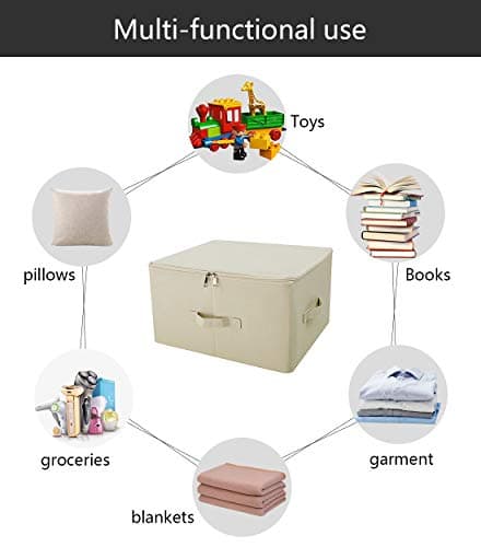 iwill CREATE PRO Contenants de Rangement Pliables en Toile Jumbo, Rangez Votre Placard, Boîte de Rangement Pratique avec Couvercle, Beige, Paquet 2