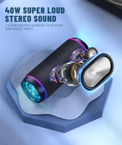 Ortizan Enceinte Portable Bluetooth 5.3, Haut-Parleur Puissant 40W, Double Appairage Stéréo, Lumière LED RVB, IPX7 étanche, AUX, Carte TF