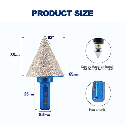 Foret conique diamant pour carrelage 35mm–BRSCHNITTx perceuse électrique à tige hexagonale, foret biseauté pour façonner l'élargissement, nettoyer les trous existants de granit, marbre et porcelaine