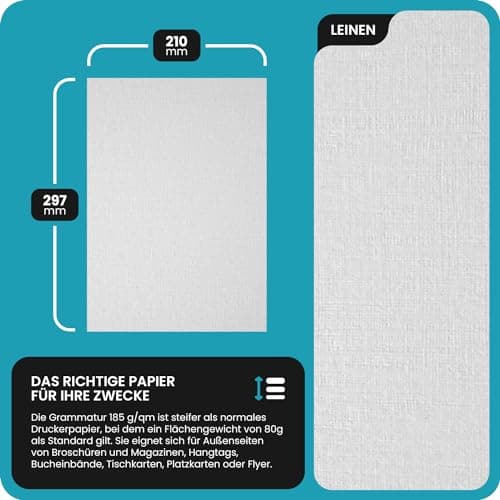 Netuno 20x carton gaufré blanc toile A4 210x297mm 185g Elfenbein carton embossé papier de bricolage papier texturé pour cartes d'invitation cartes de visite diplômes carton décoratif haute qualité