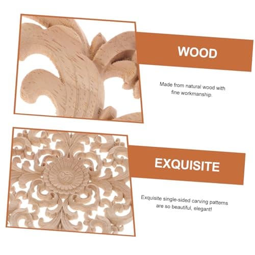 ORFOFE Rosace Sculptée Onlays De Meubles Bois Sculpté Onlay Meubles Applique Fleur Ornlay Applique Bois Non Fini Appliques Applique Non Peint Rond Onlays en Bois Moulure Bois Sculpt