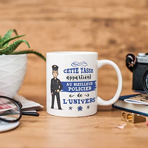 Mugffins Policier Tasses Originales de café et Petit-déjeuner à Donner Travailleurs Professionnels - Cette Tasse Appartient au Meilleur Policièr de l'univers - Céramique 350 ML