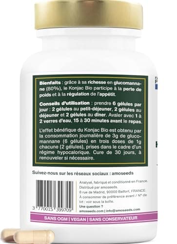 Konjac BIO Extra Fort | 3000mg Glucomannane | 180 Gélules Vegan | Aide au contrôle du poids dans le cadre d’un régime hypocalorique | Qualité Supérieure